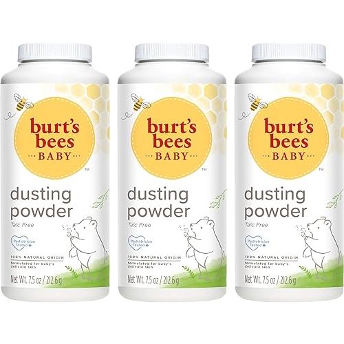 Burt's Bees Baby Dusting Powder, 100% Natural Origin, Talc-Free, Pediatrician Tested, 7.5 Ounces, Pack of 3, Pack May Vary