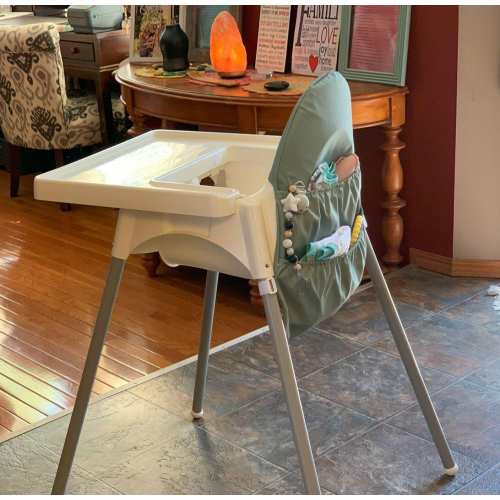 Sage / Handy Organizer for IKEA High Chair, Antilop Highchair Wipeable Pocket Pouch with 3 Compartments, Mealtime Essentials Organizer