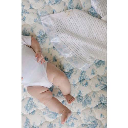 Spring Toile Blue Quilted Playmat - Organic Cotton Baby Playmat – The Gilded Bird US