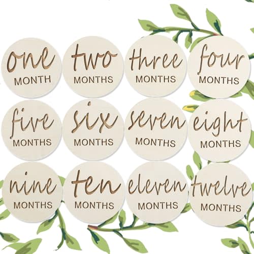 Wooden Baby Monthly Milestones for Newborn Baby,1-12 Months Baby Announcement Discs, Pregnancy Baby Shower Gifts (Wooden Milestone Discs)