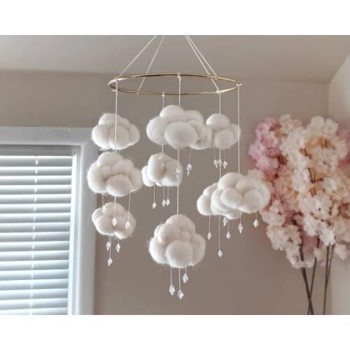 Rain Cloud Mobile Nursery Space Mobile Crib Sky Baby Mobile Hangning White Neutral Girl Boy Mobile Felt Cloud Theme Decor - Etsy