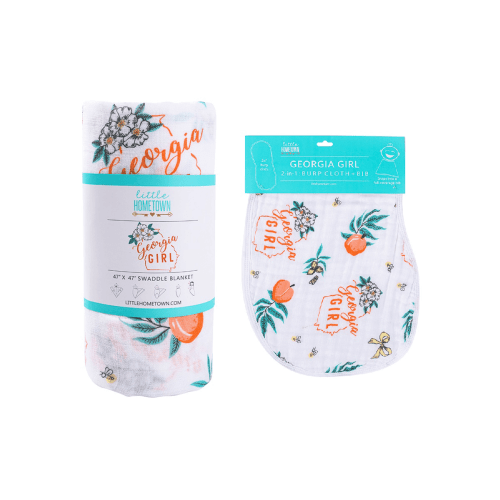 Gift Set: Georgia Girl Muslin Swaddle Blanket and Burp Cloth/Bib Combo