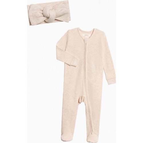 Organic Winter Waffle Sleeper and Bow Set Heather Oat - Colored Organics | Maisonette