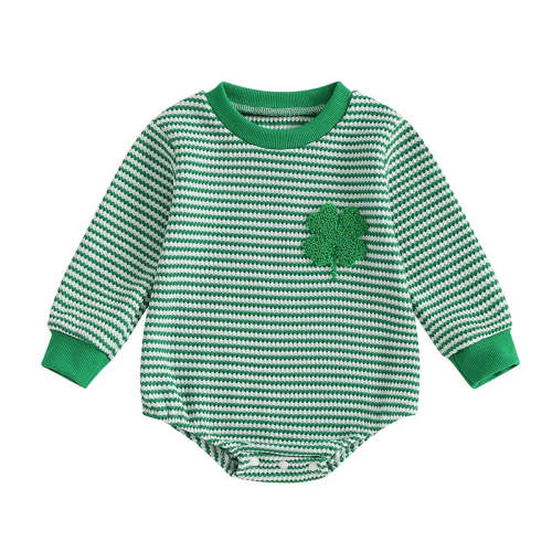Baby Girls Boys St. Patrick's Day Romper Striped Four Leaf Clover Sham – August + Willow