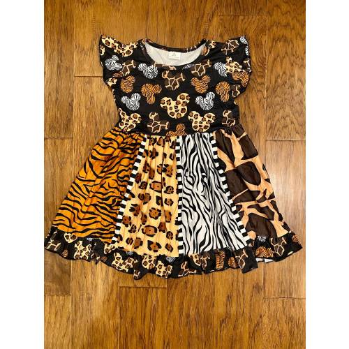 Disney Mouse Animal Kingdom Inspired Animal Print Boutique Ruffle Dress Spring/Summer Park Set Girls/Infant/Kids/Toddler
