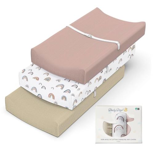 Ducky Days 3 Pack Muslin Changing Pad Cover for Babies, 100% Cotton Fitted Changing Table Cover Set, Boho Baby Changing Pad Covers, Soft and Breathable Changing Table Cover Set of 3