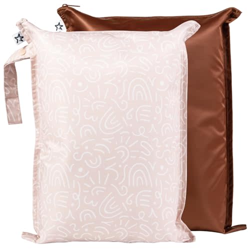 Tiny Twinkle Mess-proof Wet Bags 2 Pack Waterproof and Washable Bag for Travel storage, Stroller, Daycare, Baby Diapers, Yoga, Beach, Pool, Wet Toddler Swimsuits (Zen Garden)