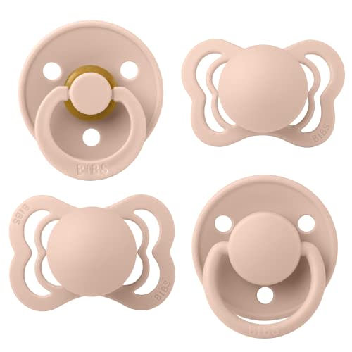 BIBS Pacifiers – Try-it Collection | Includes Colour, De Lux, Couture and Supreme Pacifiers | BPA-Free Natural Rubber & Silicone | Made in Denmark | Blush | 0 to 6 Months