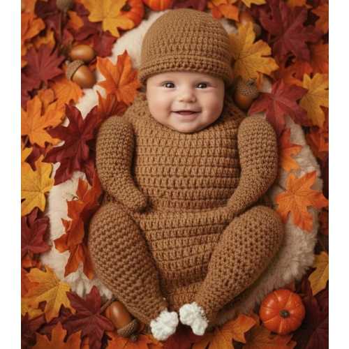 Baby Cooked Turkey Outfit Available in Size Newborn and 0-3 Months Photo Prop Thanksgiving Halloween Costume Handmade Crochet READY TO SHIP