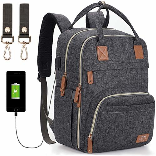 Diaper Bag Backpack,Maternity Nappy Bag with USB Charging Port Stroller Straps - Dark Grey
