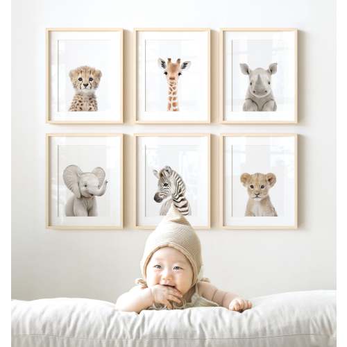 Baby Safari Animals Nursery Decor - African Animals Set of 6 Prints