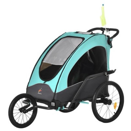 Aosom Bike Trailer for Kids 3 In1 Foldable Child Jogger Stroller Baby Stroller Transport Carrier Rubber Tires Kid Bicycle Trailer, Color: Blue