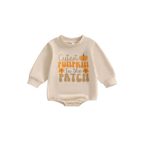 Newborn Baby Girls Halloween Clothes Pumpkin Patch Oversized Sweatshirt Romper Jumpsuit One Piece Fall Outfits 0-18M