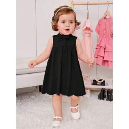 SHEIN Baby Girl Bow Front Laser Cut Out Dress