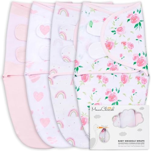 Mama Cheetah Baby Swaddle Sack, Organic Swaddle Blanket, Newborn Swaddle Sleep Sacks, Adjustable Infant Swaddle Wrap, Easy Swaddles for Boy Girl 0-3 Month - Small (Pack of 4) - Angelic 4-pack