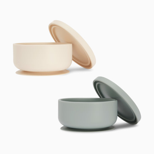 AEIOU Suction Bowl with Lid - Sage + Oat Milk