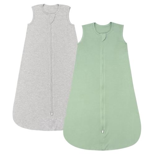 Rayon Made from Bamboo Sleep Sacks, 0.5 TOG summer Wearable Blanket Baby, Lightweight Stretchy Sleep Sacks 0-6 Months, Green & Grey