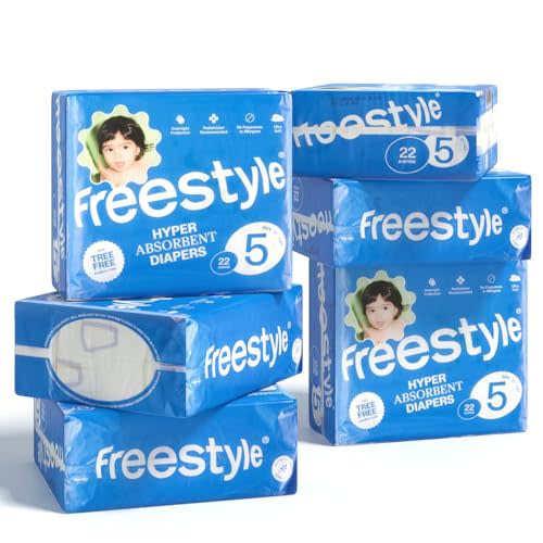Freestyle Diaper – (Size 5) Hyper Absorbent & Non-Toxic – Disposable Diaper for Sensitive Skin – Ultra Soft Diapers (25+ lbs) – 132 Count