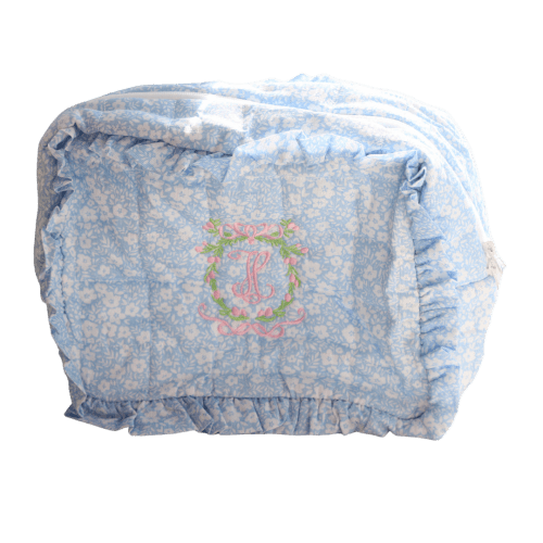 Blue Floral Large Zippered Pouch