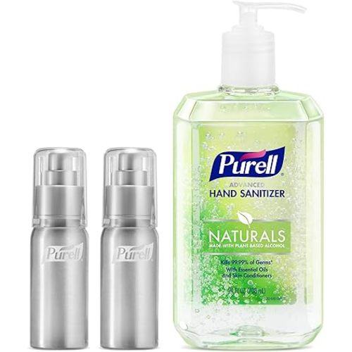 Purell Hand Sanitizer Naturals + Refillable Aluminum Bottles (2)