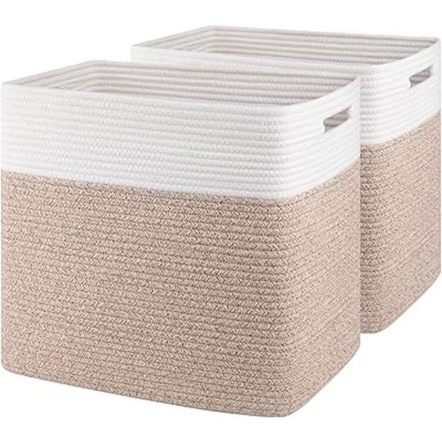 OIAHOMY Storage baskets for Shelf, Large Collapsible Storage Bins, Blanket Basket Living Room, 16.5 x 13 x 15 Inches-Pack of 2-Brown