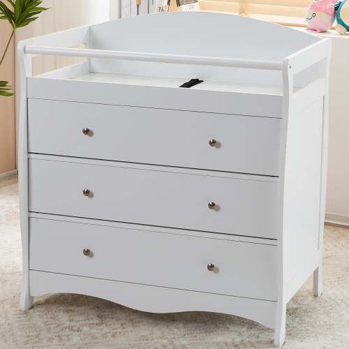 Ktaxon 3-Drawer Changing Table, Wood Infant Diaper Changing Station, Baby Dresser for Nursery, (White)