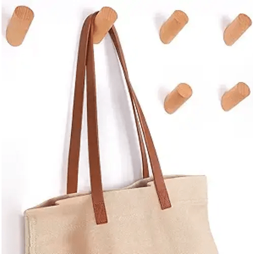 Felidio Wood Wall Hooks, 6 Pack Natural Wooden Coat Hooks Wall-Mounted, Rustic Heavy Duty Hook for Hanging Towels Coats Plants, Entryway Hat Hanger Wall Coat Rack (Beech Wood)