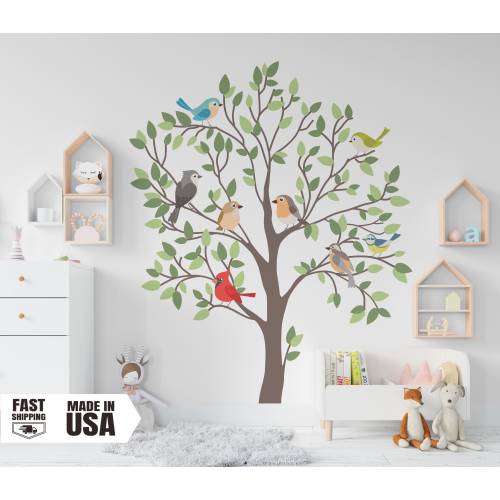 Fabric Tree Wall Decal Kit, Nursery Decor with Birds