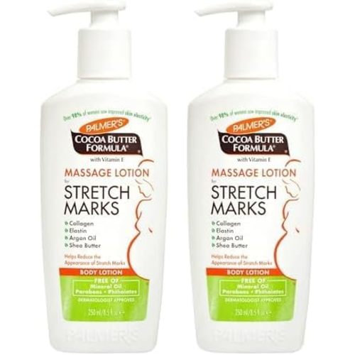 Palmer's Cocoa Butter Formula Massage Lotion for Stretch Marks, Pregnancy Skin Care, Belly Cream with Collagen, Elastin, Argan Oil and Shea Butter, 8.5 Ounces (Pack of 2)