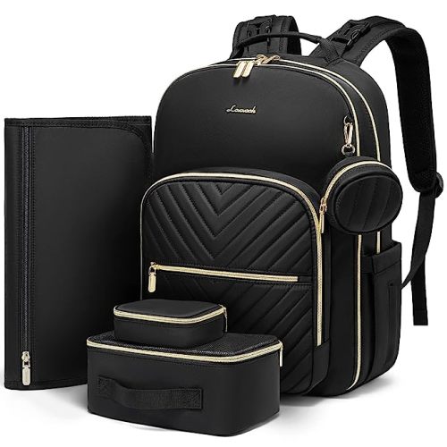 LOVEVOOK Diaper Bag Backpack with 2 Cubes, Quilted Baby Bag with Changing Pad & Pacifier Holder, Waterproof Travel Diaper Bags for Baby Boys Girls, Stylish and Large Capacity,5PCS Set, Black