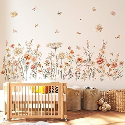 decalmile 2 Packs of Boho Flower Wall Decals Wildflower Dandelion Wall Stickers Baby Nursery Girls Bedroom Living Room Wall Decor