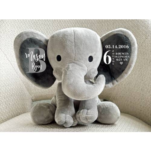 Elephant Stuffed Animal with Personalized Name and Birth Stats, Baby shower gift, baby shower gift idea, newborn gift, new baby gift, baby