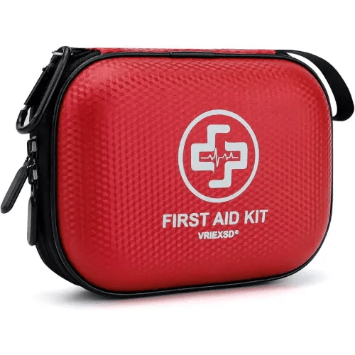 Mini First Aid Kit - 150 Piece Small Waterproof Hard Shell Medical Kit for Home, Car, Travel, Camping, Truck, Hiking, Sports, Office, Vehicle & Outdoor Emergencies- Small First Aid Medical Kit (Red)