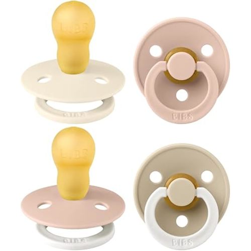 BIBS Colour Soother 4-Pack | BPA Free Dummy Pacifier | Round Nipple | Natural Rubber Latex | Made in Denmark | Size 18-36 Months | Blush Glow Mix