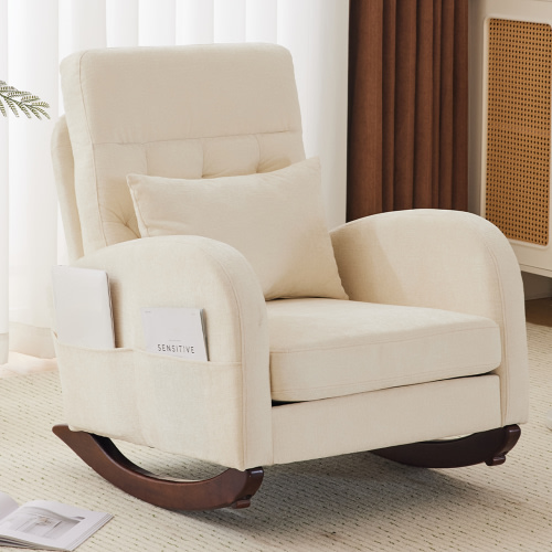 Ktaxon Rocking Accent Chair Glider Reading Chair Comfy Chenille Upholstered Single Sofa Rocker for Living Room, Nursery, Bedroom Beige