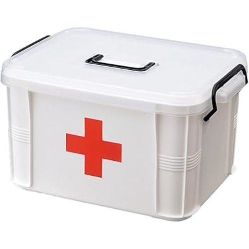 Levoberg Medicine Box Storage Box Organizer 2 Layers with Compartments Family Emergency Kit Storage Case 9.25"x6.49"x5.31"