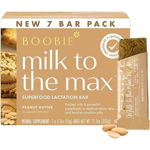 Boobie Bar Superfood Peanut Butter Lactation Bar for Breastfeeding Moms to Increase Milk Supply | #1 Selling Lactation Snack Bars | Vegan, Fenugreek-Free, Gluten-Free, Dairy-Free (7 Bars)