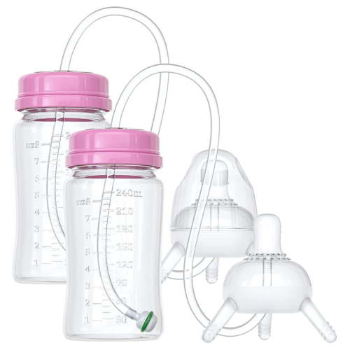 Skywin Self Feeding Baby Bottle, Bottle Holder for Baby, Baby Bottle with Straw, Anti Colic, Hands Free Convenient Feeding for Baby and Mom (Pink)