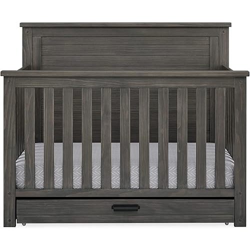 Delta Children Simmons Kids Caden 6-in-1 Convertible Crib with Trundle Drawer, Greenguard Gold Certified, Rustic Grey