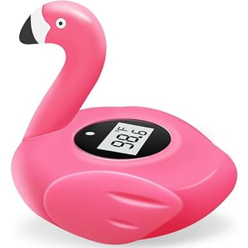 Rechargeable Baby Bath Thermometer Newborn with Light, BPA-Free Flamingo Bath Thermometer Baby Safety, IP68 Waterproof Bathtub Thermometer Floating Bath Toy,Baby Water Temp & Room Thermometer