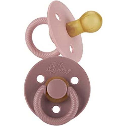 Itzy Ritzy Natural Rubber Pacifiers, Set of 2 – Natural Rubber Newborn Pacifiers with Cherry-Shaped Nipple & Large Air Holes for Added Safety; Set of 2 in Blossom & Rosewood, Ages 0 – 6 Months