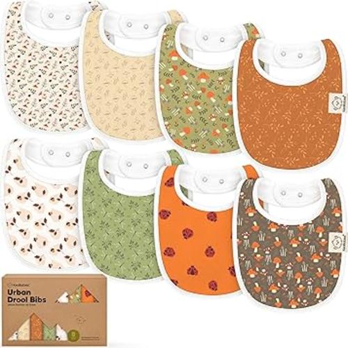 8-Pack Organic Baby Bibs for Boys, Girls - Soft Cotton Drooling and Teething Bibs for Baby Girl & Boy, Extra Absorbent, Easy To Clean & Put On for Toddler, Newborn, Infant 0-24 Months (Fall Spores)