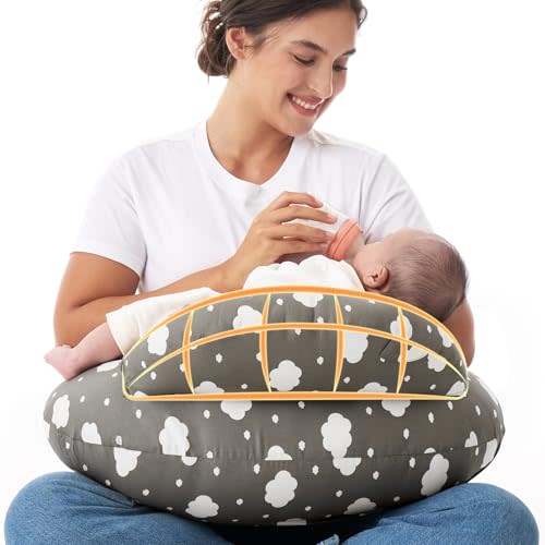 Momcozy Original Nursing Pillow for Breastfeeding-Innovative Safety Guard - Wider Feeding Pillows for More Support for Mom & Baby- Easier Nursing & Hand Free- Fit for All, Removable Cotton Cover
