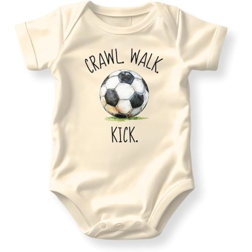 Crawl Walk Kick Soccer baby Bodysuit, Toddler Kids T-Shirt - Cute Soccer Outfit for Children