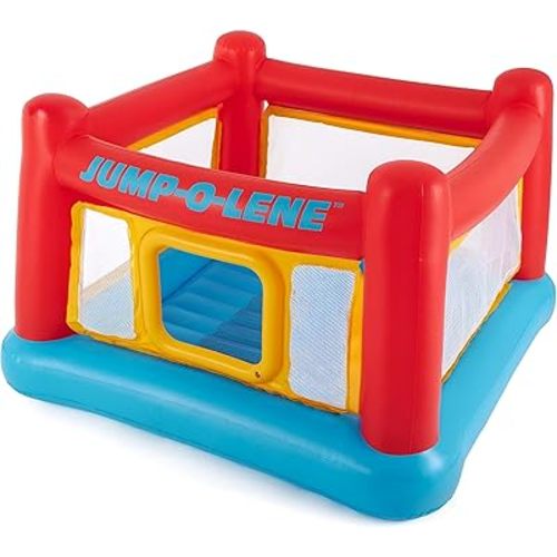 Intex Inflatable Jump-O-Lene Trampoline Bounce House with Crawl-Thru Door & Net - Indoor & Outdoor Backyard Blow-Up Bouncy Playhouse for Kids Ages 3-6