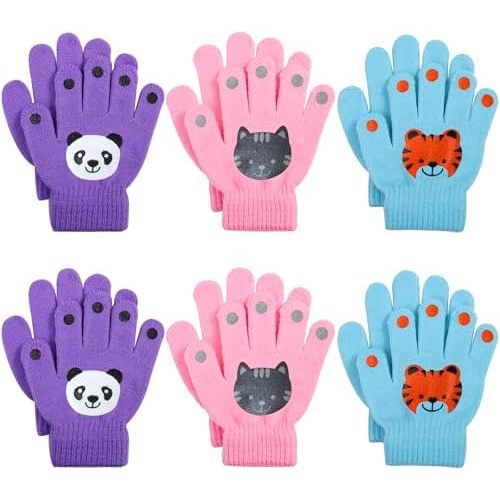 Cooraby 6 Pairs Kids Warm Magic Gloves Winter Stretchy Knit Gloves for Boys Girls