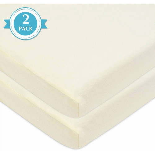 American Baby Company 2 Pack 100% Natural Cotton Fitted Mini Crib Sheets 38" x 24" - Soft & Breathable Small Nesting Portable Sheets, Fits Pack N Play Mattresses, Ecru, for Boys & Girls