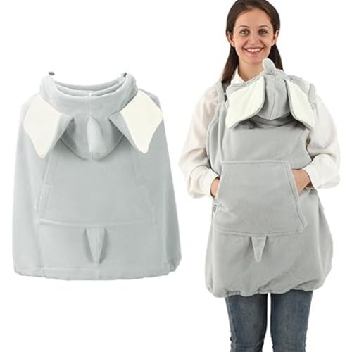Baby Carrier Cover Stroller Cover -Newborn Hooded Stretchy Cloak Reversible,Cloak Kangaroo Hoodie Baby, Suit for All Seasons-Gray