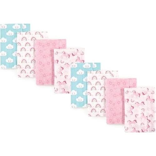 Luvable Friends Cotton Poly Flannel Burp Cloths Multipack, Rainbow 8-Pack, One Size