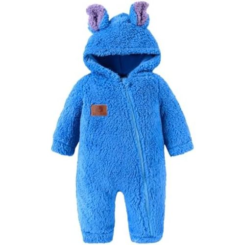 Redair Baby Winter Clothes Baby Onesie Plush Hooded Newborn Outfit Infant Costume for Newborn Boys Girls 0-18 Months
